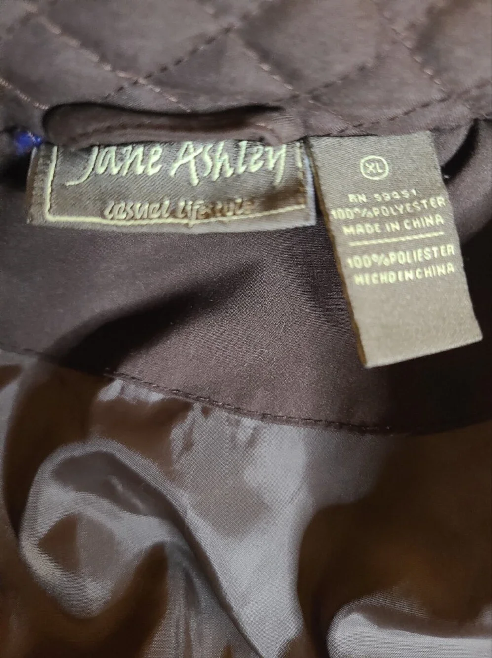 Jane Ashley Brown Quilted Full Zip Jacket Plus Size XL Lightweight Puffer